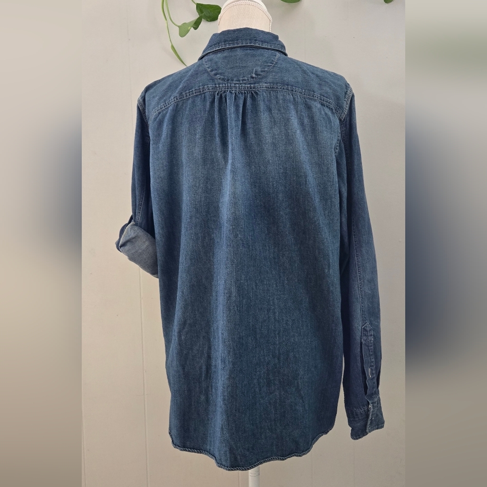 Ralph Laure Womens Denim Button-Down Shirt in Indigo Blue - Picture 4 of 10